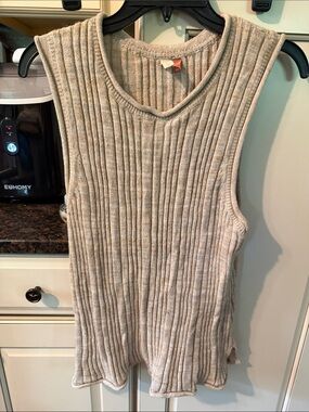 Pilcro Beige Ribbed Sleeveless Tank Top
